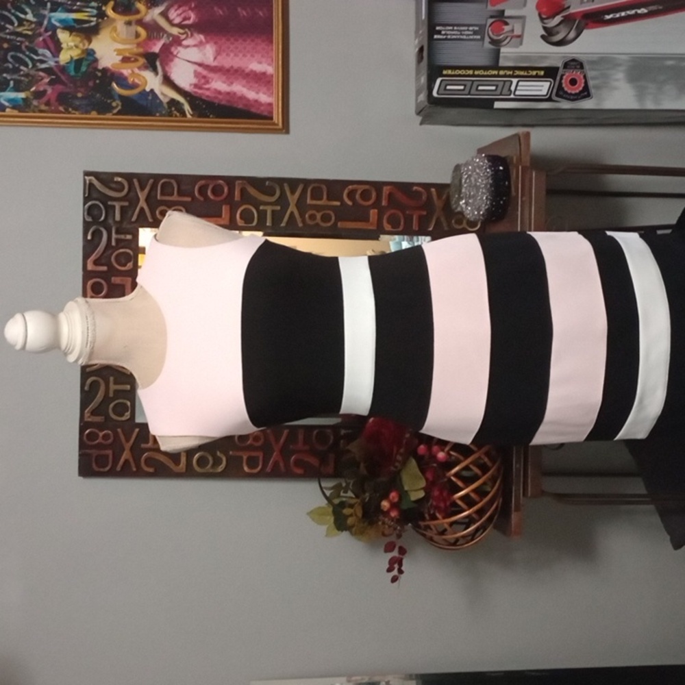 Tommy Hilfiger Pink Black White Striped Sheath Dress